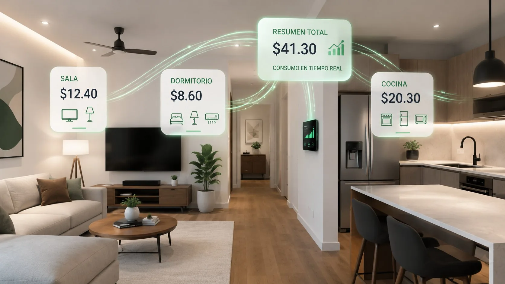 Casa con el consumo eléctrico de cada zona
